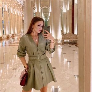 “L” Zara Light Khaki Faux Leather Dress NWT